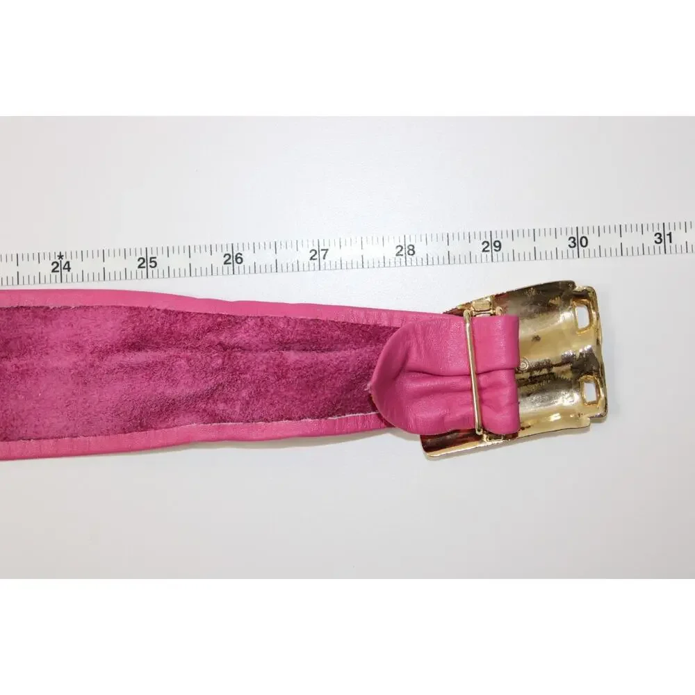 Vintage 80s BELT BUCKLE Pink Leather REVCOR RETRO Gold tone ABSTRACT DESIGN